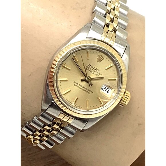 Rolex Datejust Women's Watch 6917 Vintage Swiss Automatic Steel 18k Gold 26mm - Picture 9 of 13